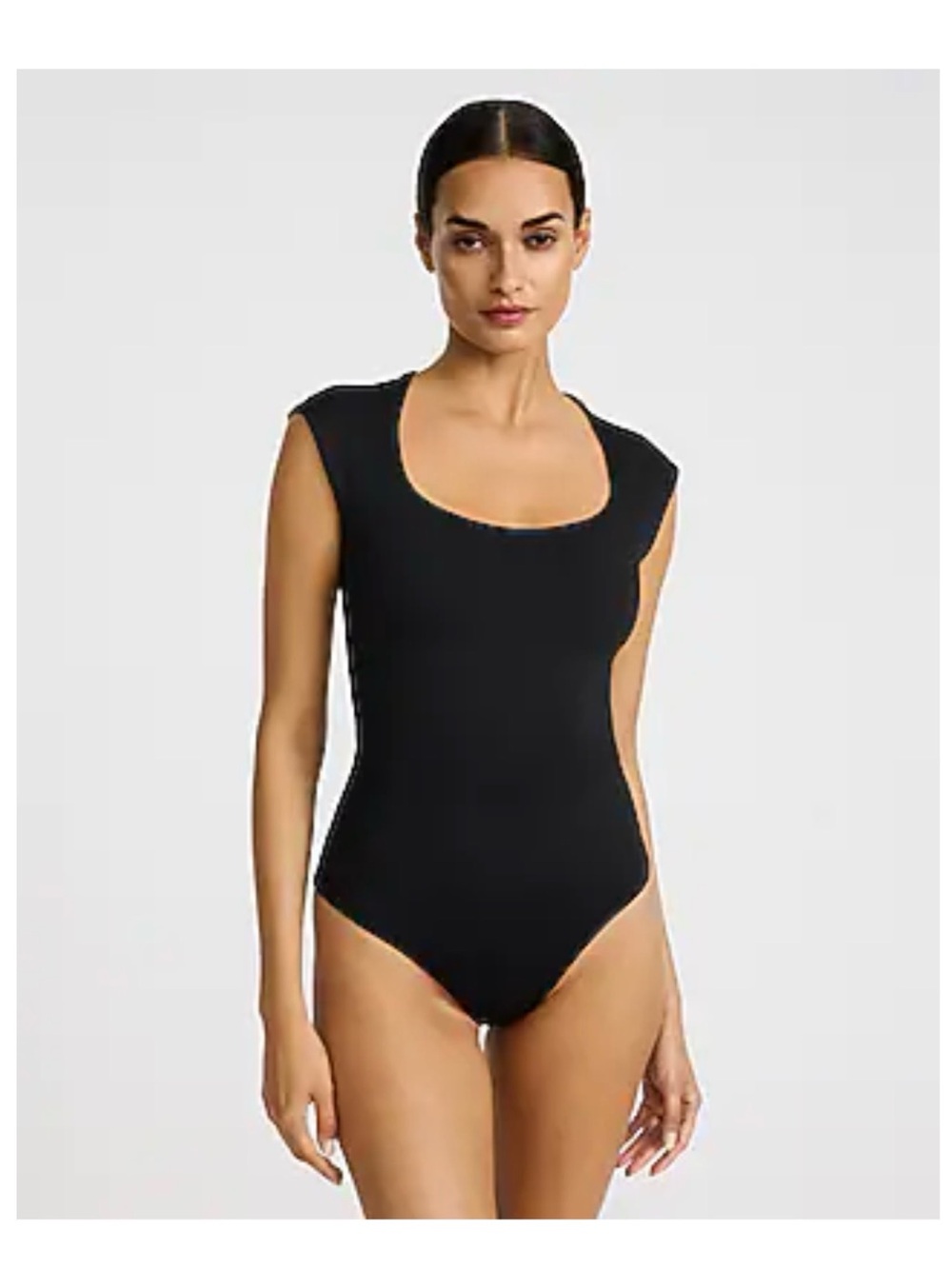 Express Black Scoop Neck Cap-Sleeve One-Piece Swimsuit